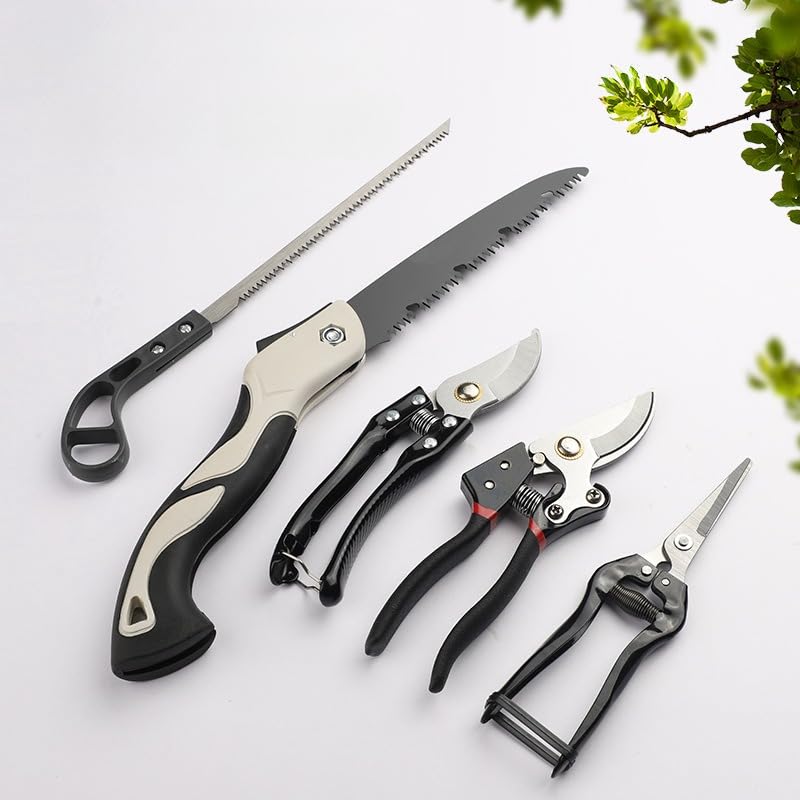 HASTHIP® 5Pcs Gardening Cutter Tool Kit with Pruning Shear, Bypass Pruner, Garden Scissors, Fine Trimming Saw, Heavy Duty Hand Saw Sk5 Stainless Steel Multifunctional Gardening Cutters HASTHIP® 5Pcs Gardening Cutter Tool Kit with Pruning Shear, Bypass Pruner, Garden Scissors, Fine Trimming Saw, Heavy Duty Hand Saw Sk5 Stainless Steel Multifunctional Gardening Cutters